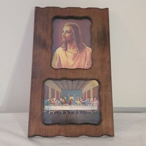 Wood Stain Picrure Frame With Jesus And With Last Supper 18"x11"